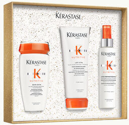 Kérastase Limited Edition Nutritive Hair Care & Styling Set for Reconstruction & Nourishment for Dry Hair with Shampoo, Conditioner & Heat Protection 3 Pieces
