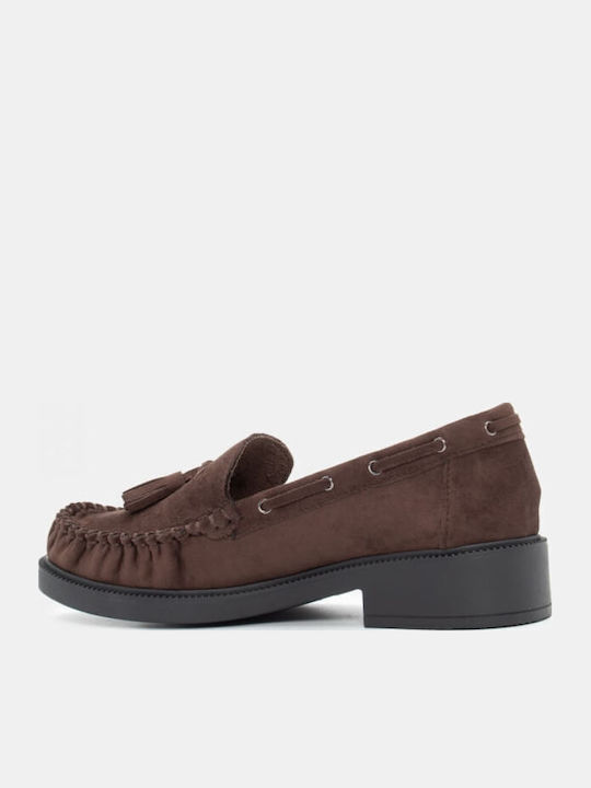 Leather Women's Loafers in Brown Color