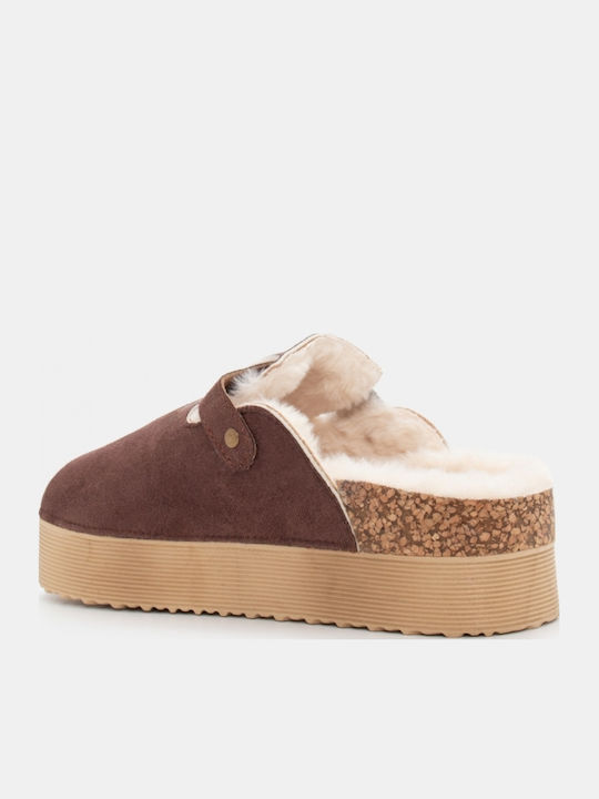 Winter Women's Slippers with Fur Brown
