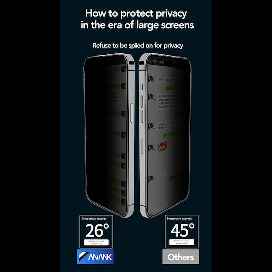 ANANK 2.5D Privacy Screen Protector Μαύρο (iPhone 17 Pro Max / iPhone 16 Pro Max)