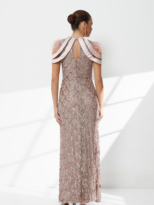 Rochie Maxi Pentru Nuntă / Botez Roz Șampanie