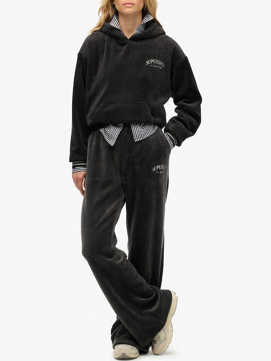 Country Club Women's Sweatshirt Velvet Hooded Black