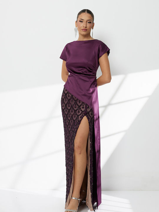 Set with Satin Maxi Skirt Purple