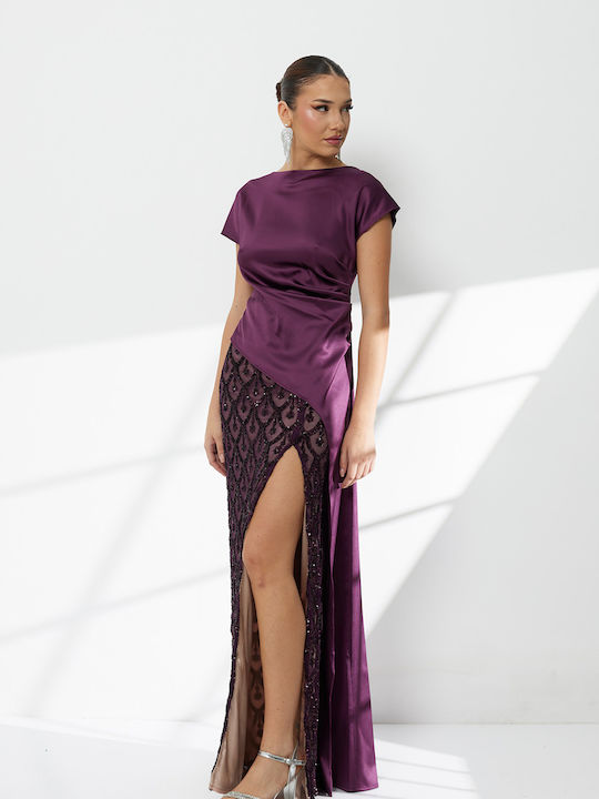 Set with Satin Maxi Skirt Purple