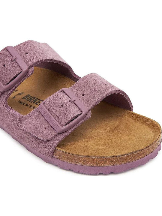 Δερμάτινα Γυναικεία Σανδάλια Μωβ Narrow Fit