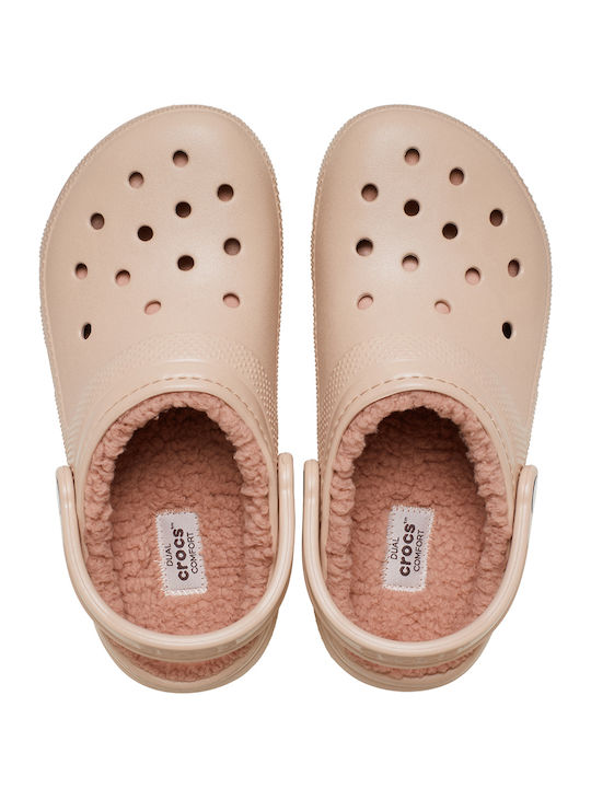 Crocs Classic Lined Woman Anatomic Clogs with Fur Pink