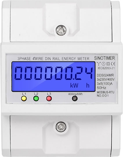 Contor de Energie Electrică Trifazat Energie Reactivă Sinotimer 3x230/400V AC 50Hz 3x5 80 A Ecran Iluminat cu LED DDS024MR