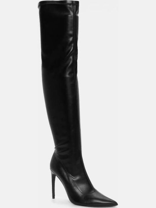 Leder Damenstiefel Über dem Knie Schwarz