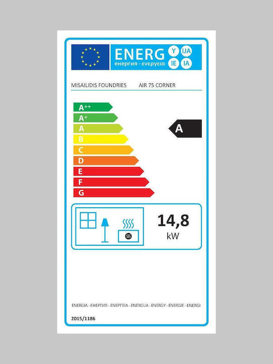 CHytiria Misailidi T-75 Corner 45-75 Kaminofen Holz 14.8kW Linke Ecke mit einer zu öffnenden Tür Geschlossenes Ausdehnungsgefäß