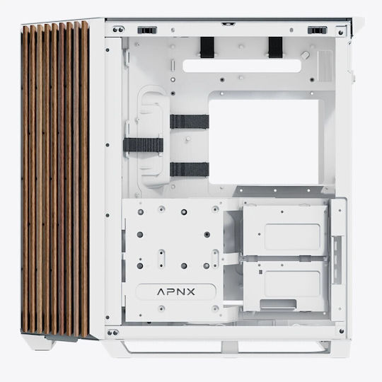 V1 Midi Tower Computer Case Wood White