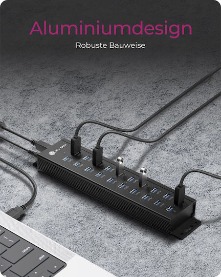 Icy Box USB-Hub 20 Anschlüsse USB 2.0 mit Anschluss an einen Computer USB-A