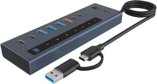 Icy Box Хъб 9 порта с връзка USB-A Сив