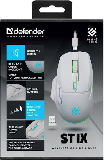Defender Stix GM-009 Ασύρματο RGB Gaming Ποντίκι 3200 DPI Λευκό