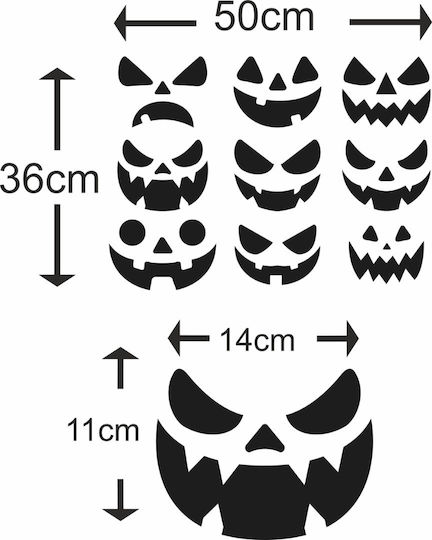 Αυτοκόλλητο Βιτρίνας - Halloween 32 (σετ 9 Φατσούλες) - 120cm X 87cm