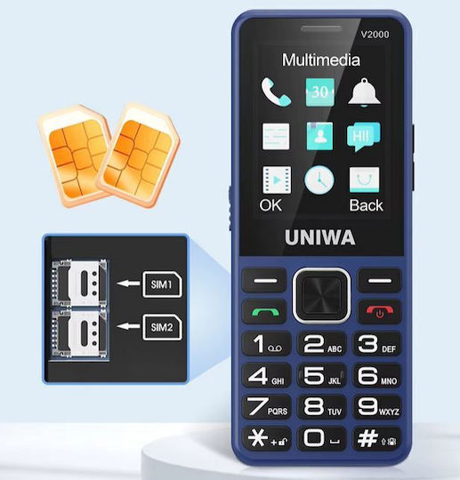 Uniwa V2000 Dual SIM Mobile with Large Buttons Black