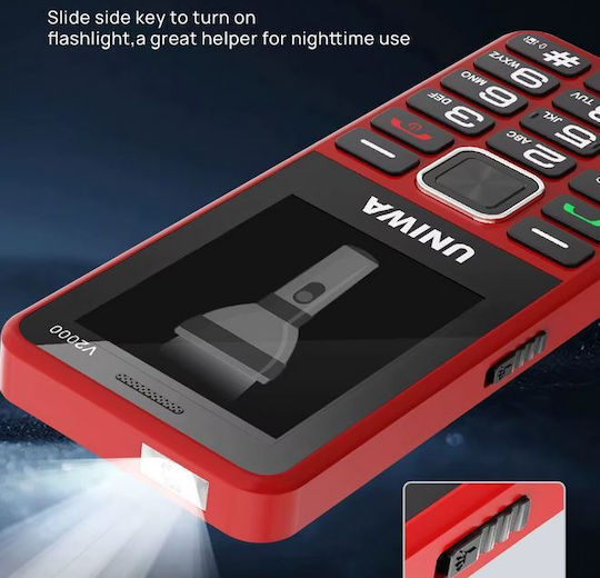 Uniwa V2000 Dual SIM Mobile with Large Buttons Red