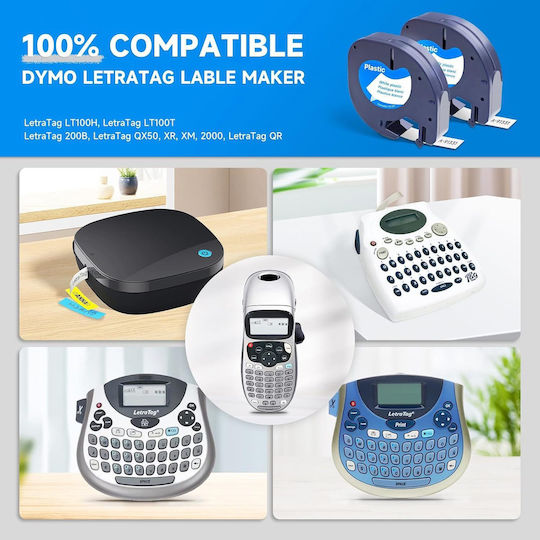 Letratag Bandă Pentru Etichetări Albă Culoare Full Face Serie Compatibilă Dymo LetraTag/LT Casio XR(EZ-Label)