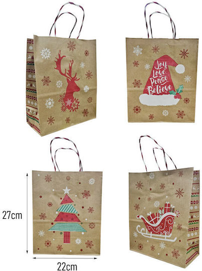 Kraft Paper Christmas Bag for Gift Brown 27x22cm. 12pcs