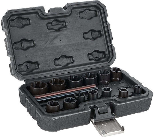 Set Socket Wrenches Broken Screws 6-19 Mm 15 Pieces Geko G30039