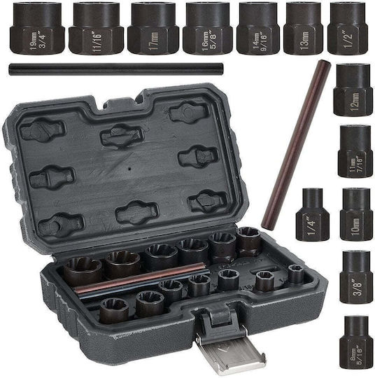 Set Socket Wrenches Broken Screws 6-19 Mm 15 Pieces Geko G30039