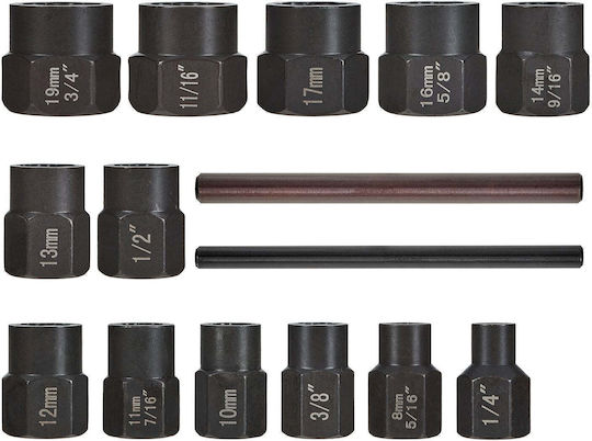 Set Socket Wrenches Broken Screws 6-19 Mm 15 Pieces Geko G30039