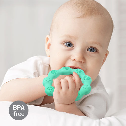 Babyono Beißring für das Zahnen mit Wasser BPA-frei aus Silikon Minze