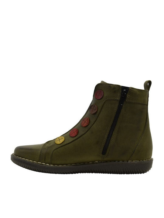 Leather Women's Ankle Boots Green