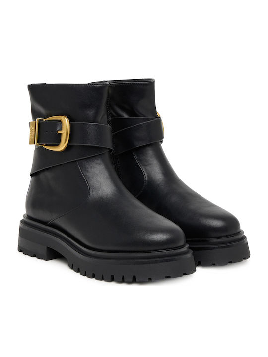 Leder Stiefeletten Damen Schwarz