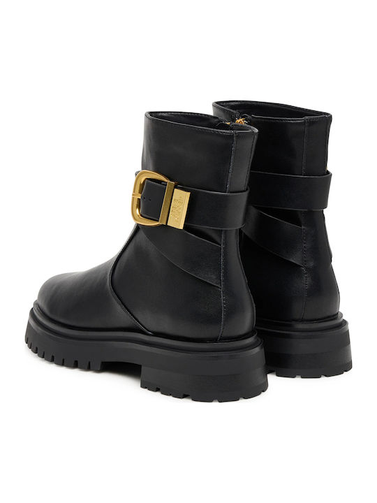 Leder Stiefeletten Damen Schwarz