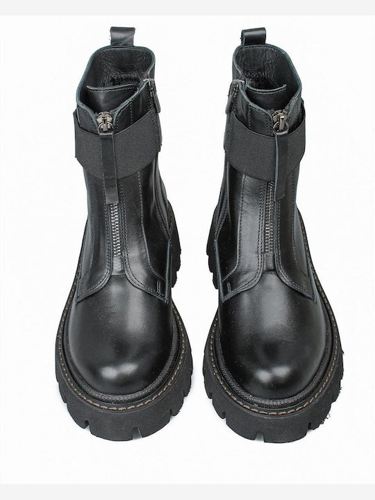 Leder Stiefeletten Damen Schwarz