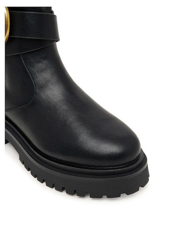 Leder Stiefeletten Damen Schwarz