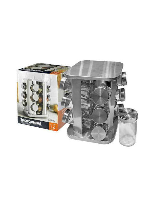 HOMie Glass Tabletop Spice Rack with Stand Silver 12pcs