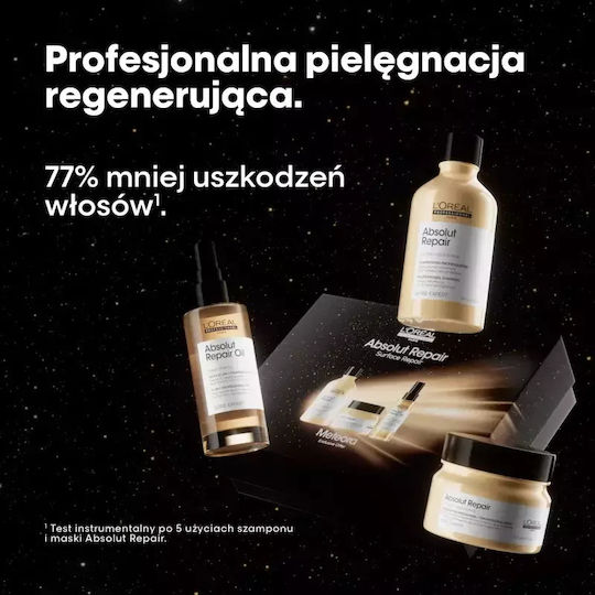 L'Oréal Professionnel Absolut Repair Hair Care Set Reconstruction & Nourishment for Damaged Hair with Shampoo Mask and Oil 3 Pieces