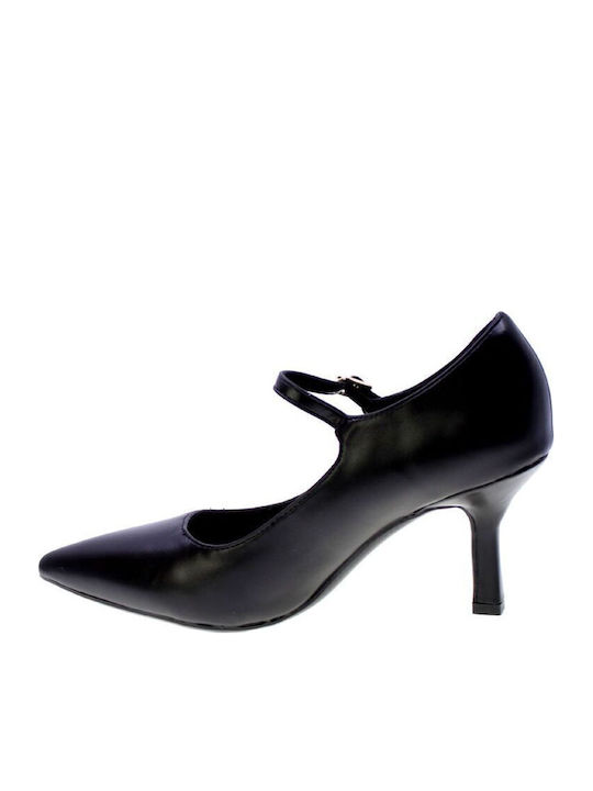 Leather Black Heels with Strap