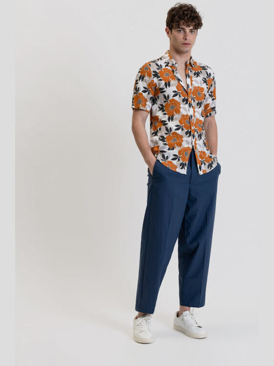 Short Sleeve Floral Shirt Camel