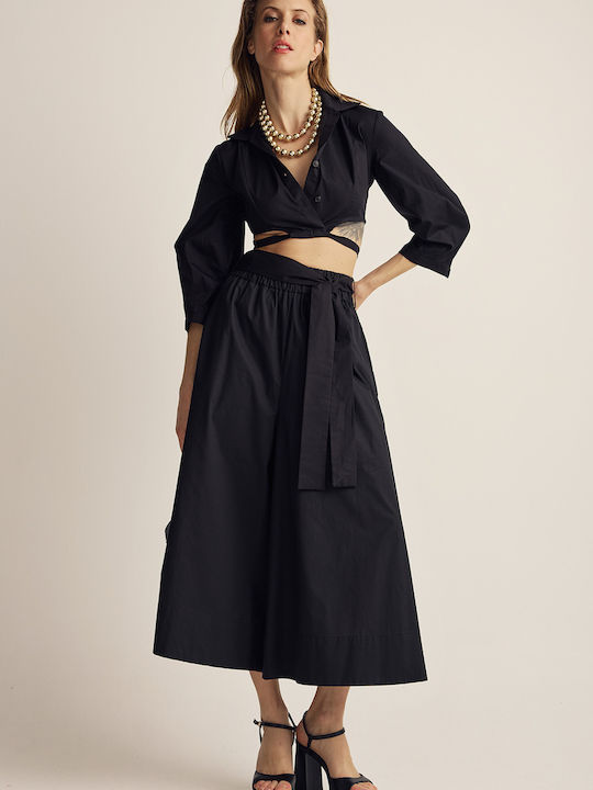 Women's Fabric Trousers with Elastic Black