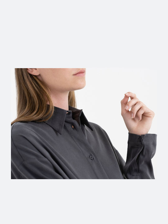 Women's Satin Long Sleeve Shirt Off White