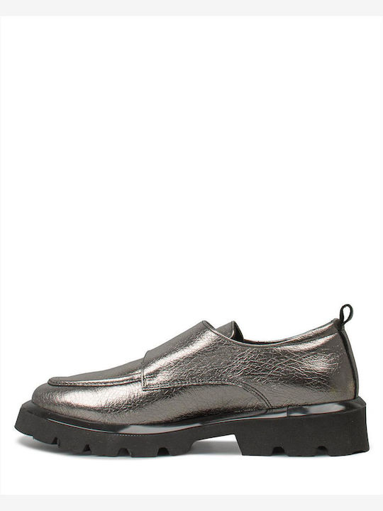 Leather Women's Loafers in Silver Color