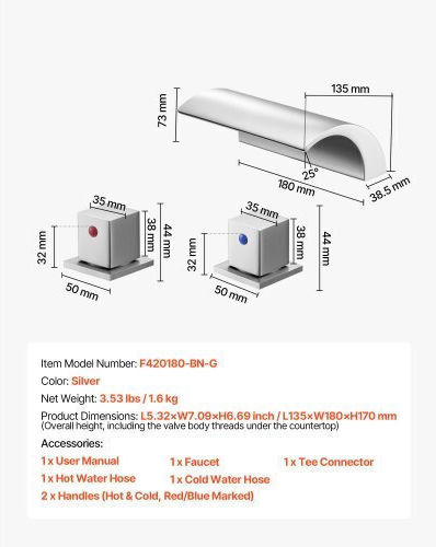 Vevor Built-in Faucet Mixer for Bathtub Silver