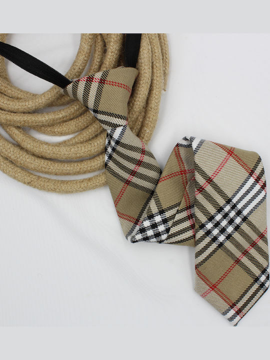 Handmade Kids' Beige Checkered Tie