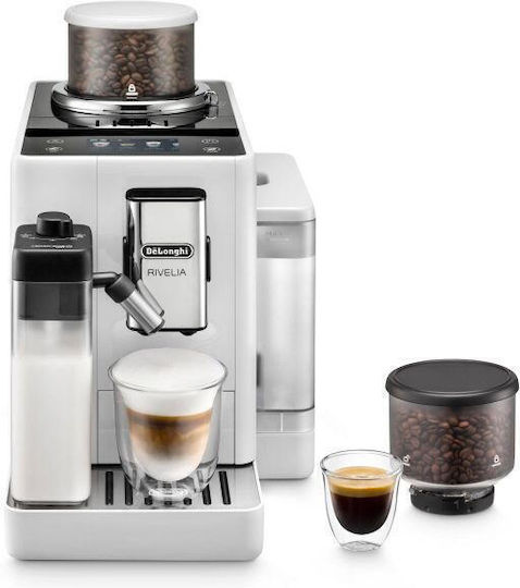 De'Longhi Rivelia Automatic Espresso Machine 1450W Pressure 19bar for Cappuccino with Grinder White