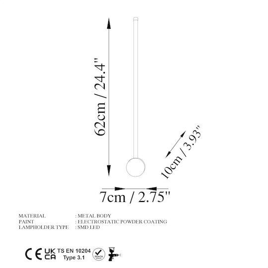 Aithrio Aplica Modernă de Perete cu LED Integrat și Lumină Albă Caldă 7x10x10 cm