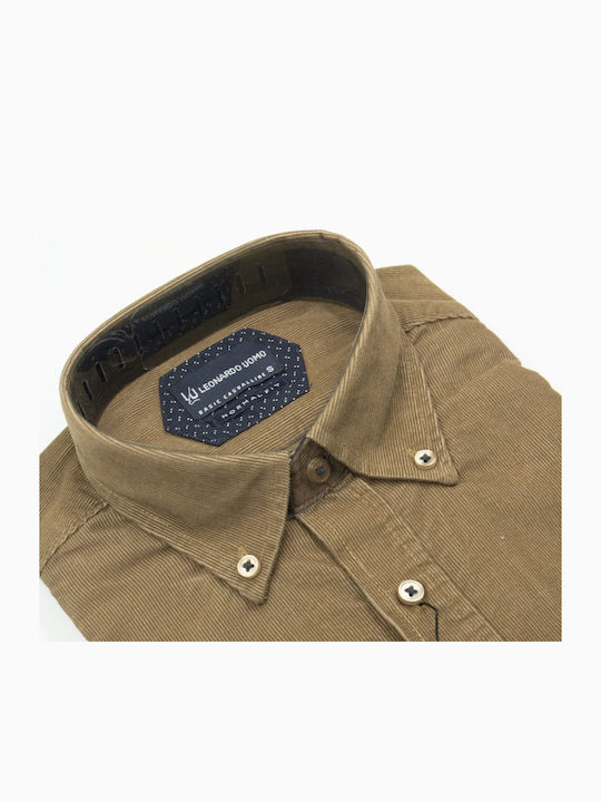 Long-sleeved Corduroy Shirt Beige