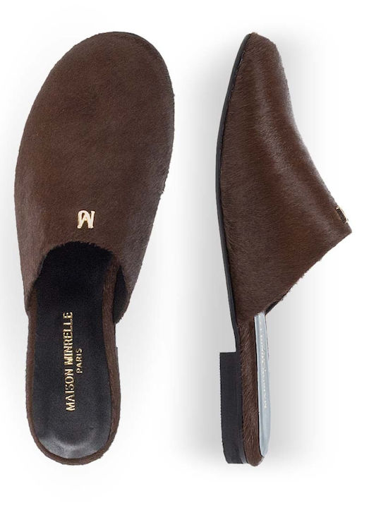 Leder Mules mit Absatz in Braun Farbe