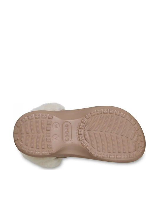 Crocs Classic Platform Saboti Anatomici Pentru Bărbați cu Blană Maro