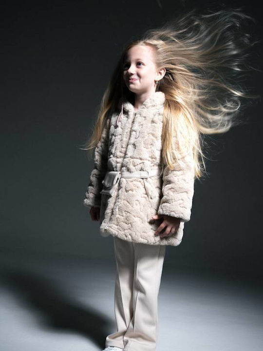 Kinderpelz mit Kapuze Beige
