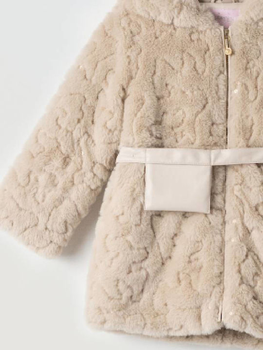 Kinderpelz mit Kapuze Beige