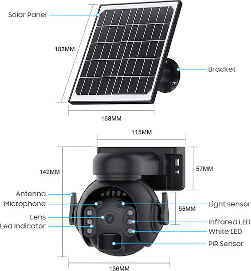 Sectec ST-515C-3M-4G-BK-100 IP Κάμερα Παρακολούθησης 4G Full HD+ 3MP Αδιάβροχη Μπαταρίας με Αμφίδρομη Επικοινωνία και Φακό 3.6mm