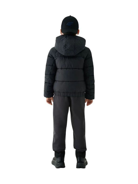 Kids Quilted Short Jacket with Lining and Hood Black