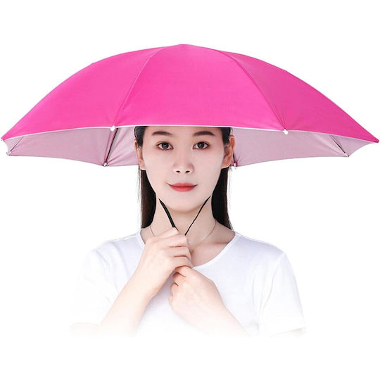 Umbrelă de Cap Flippy Diametru 69 Cm Curea Reglabilă pentru Cap Protecție UV și Ploaie Roz